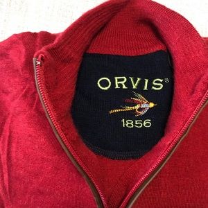 Orvis extra fluffy red zipper pull sweater